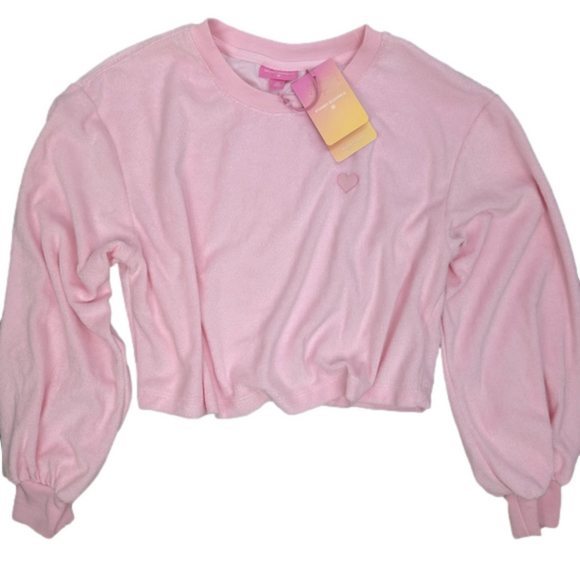 STONEY CLOVER LANE for Target pink terrycloth crop heart sweatshirt extra small - Picture 2 of 8